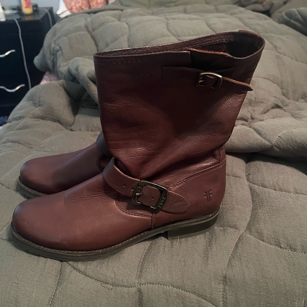 Frye Dark Brown Leather Moto Boots